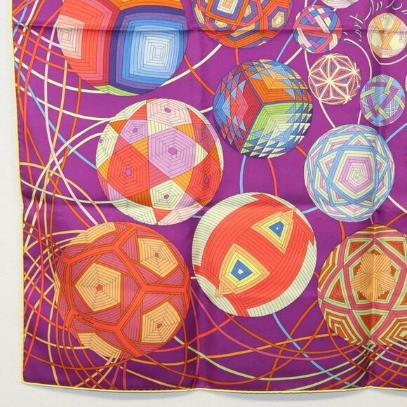 HERMES Carre 90 Scarf ""L’Art du Temari"" Silk Purple gray Auth yk18757 - Picture 13 of 16